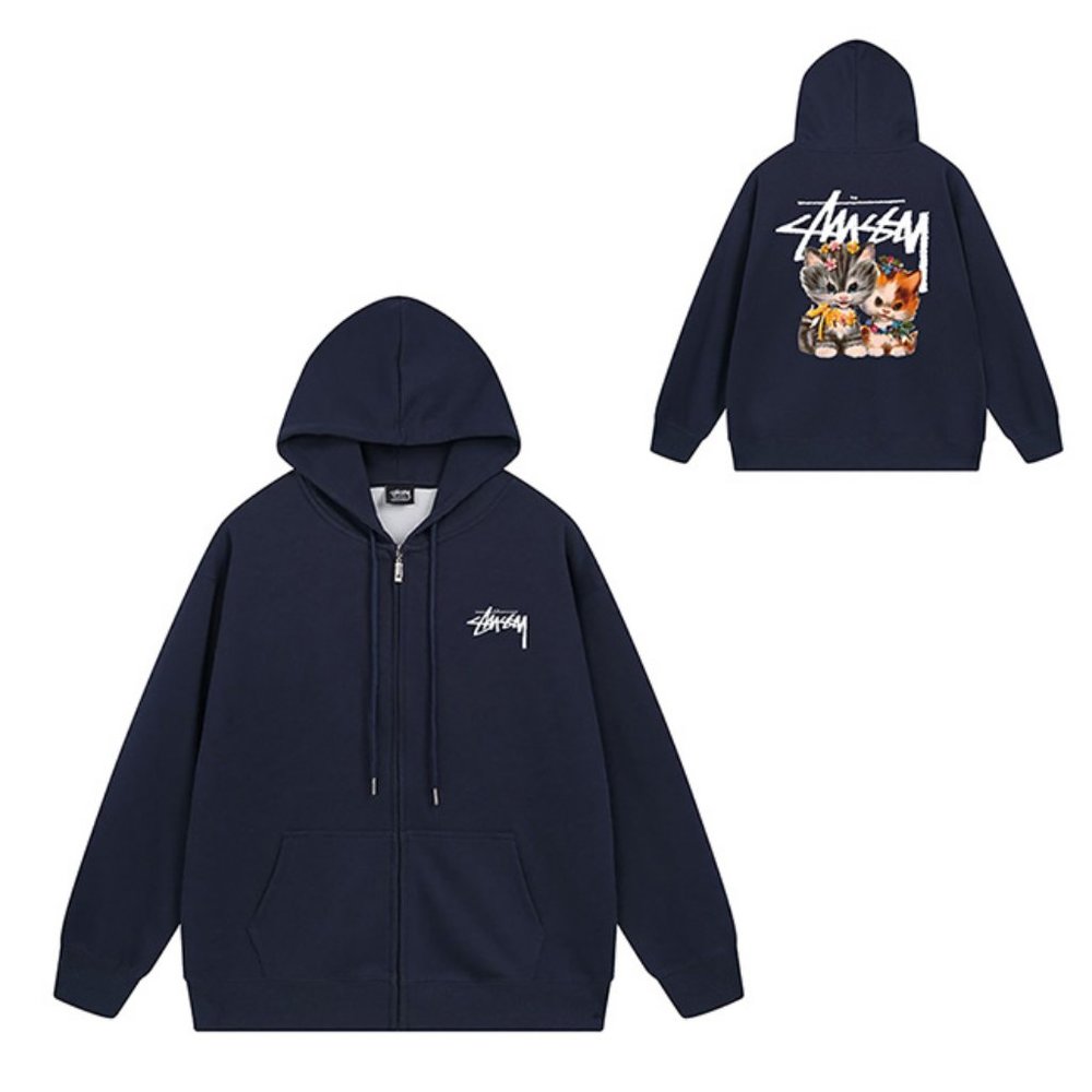 Stussy Zipper Raccoon Hoodie In Blue